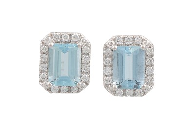 Lot 394 - A PAIR OF DIAMOND AND AQUAMARINE CLUSTER...