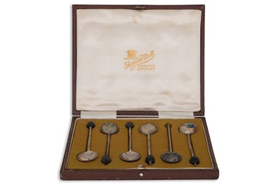 Lot 409 - A GEORGE V SET OF SIX STERLING SILVER COFFEE...