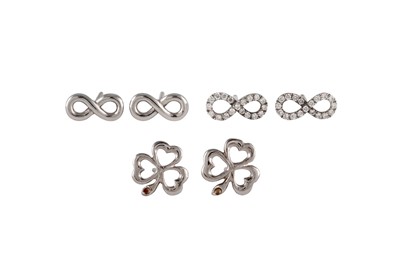 Lot 232 - TWO PAIRS OF INFINITY EARRINGS, one diamond...