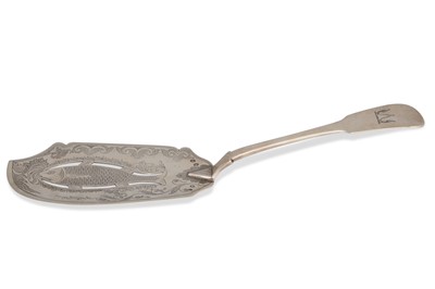 Lot 459 - AN ANTIQUE GEORGIAN IRISH SILVER FISH SLICE by...