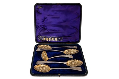 Lot 470 - A CASED SET OF FOUR BERRY SPOONS, together...