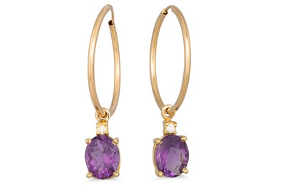 Lot 284 - A PAIR OF DIAMOND AND AMETHYST DROP EARRINGS,...