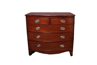 Lot 599 - A LATE GEORGIAN BOW FRONTED CHEST OF DRAWERS,...