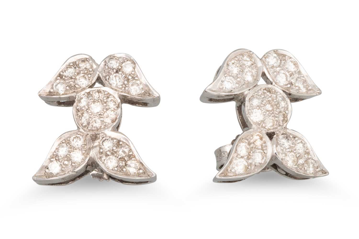 Lot 54 - A PAIR OF DIAMOND SET EARRINGS, shaped form,...