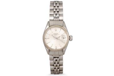 Lot 383 - A LADY'S STAINLESS STEEL ROLEX OYSTER...