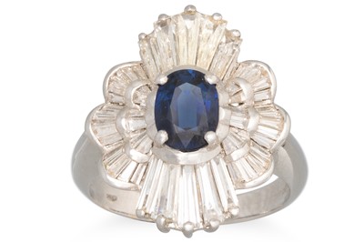 Lot 287 - A DIAMOND AND SAPPHIRE DRESS RING, mounted in...