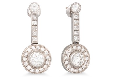 Lot 345 - A PAIR OF DIAMOND DROP EARRINGS, the cluster...