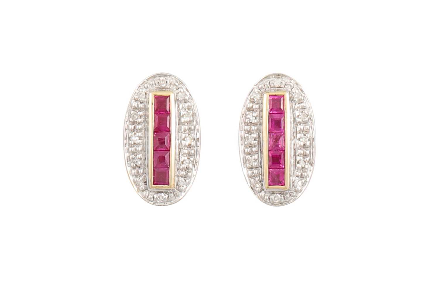 Lot 41 - A PAIR OF DIAMOND AND RUBY CLUSTER EARRINGS,...