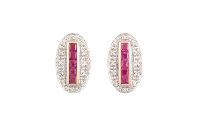 Lot 41 - A PAIR OF DIAMOND AND RUBY CLUSTER EARRINGS,...