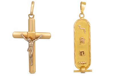 Lot 207 - AN 18CT GOLD CRUCIFIX, together with a 18ct...