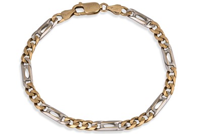 Lot 208 - A 9CT TWO COLOUR GOLD BRACELET, curb link, 8.6 g.