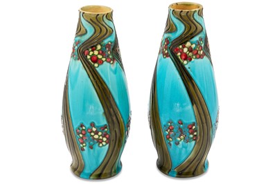 Lot 460 - A PAIR OF MINTON ART DECO VASES, shaped form...