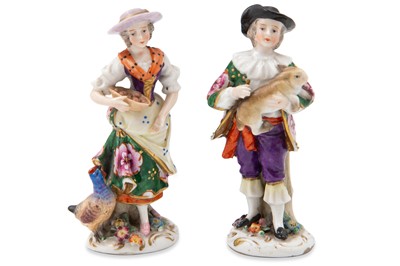 Lot 462 - A PAIR OF PORCELAIN RUSTIC FIGURES, possibly...