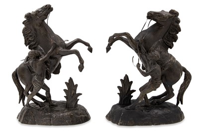 Lot 465 - A PAIR OF SPELTER MARLEY HORSES, ca 17" high