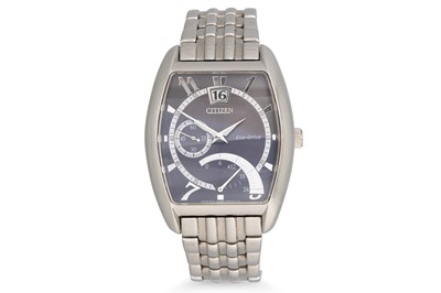 Lot 395 - A GENT'S CITIZEN ECO-DRIVE STAINLESS STEEL...