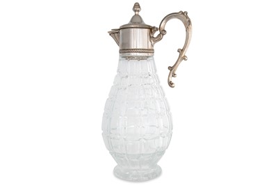 Lot 453 - A SILVER PLATED MOUNTED GLASS CLARET JUG