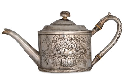 Lot 404 - A GEORGE II IRISH SILVER TEA POT, with later...