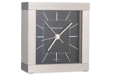 Lot 402 - A STAINLESS STEEL TIFFANY & CO TABLE CLOCK,...