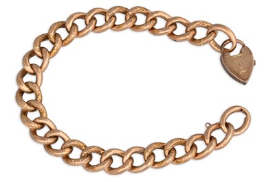 Lot 12 - AN ANTIQUE GOLD CURB LINK BRACELET, padlock...