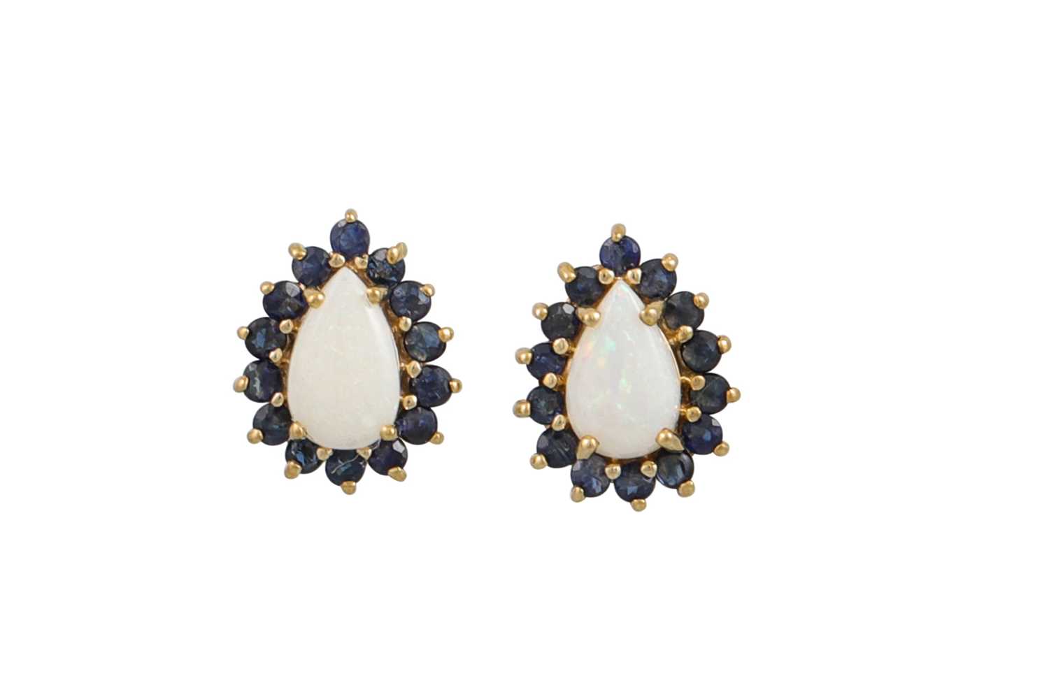 Lot 52 - A PAIR OF OPAL AND SAPPHIRE CLUSTER EARRINGS,...