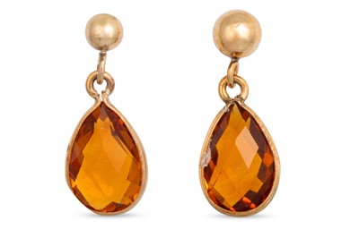 Lot 14 - A PAIR OF CITRINE EARRINGS, mounted in 9ct gold