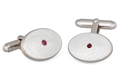 Lot 22 - A PAIR OF SILVER CUFFLINKS, with enamel...