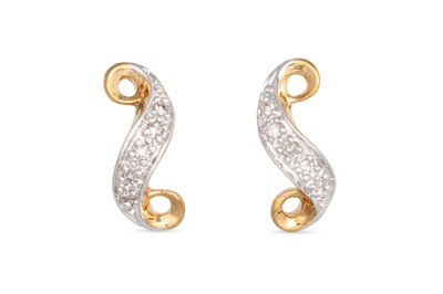 Lot 23 - A PAIR OF DIAMOND CLUSTER EARRINGS, shaped...