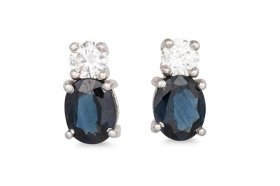 Lot 51 - A PAIR OF DIAMOND AND SAPPHIRE DROP EARRINGS,...