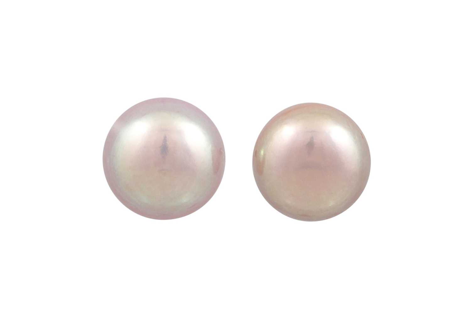 Lot 55 - A PAIR OF CULTURED PEARL EARRINGS, pink tones,...