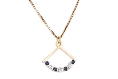 Lot 66 - A DIAMOND AND SAPPHIRE PENDANT, mounted in 9ct...