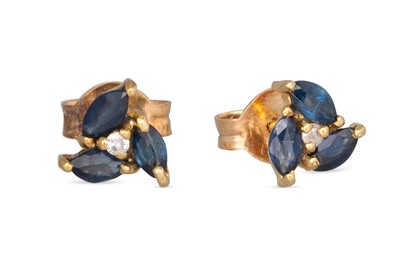 Lot 69 - A PAIR OF DIAMOND AND SAPPHIRE CLUSTER...