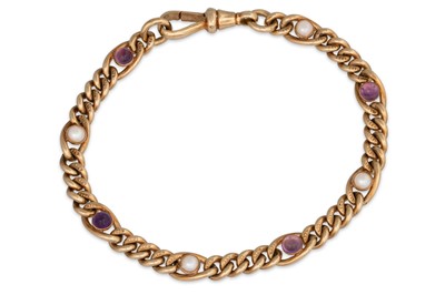 Lot 70 - AN ANTIQUE PEARL AND AMETHYST CURB LINK...