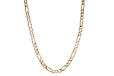 Lot 79 - A 9CT GOLD FIGARO LINK NECKLACE, 21" long, 22 g.