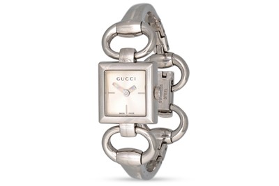 Lot 375 - A LADY'S GUCCI EQUESTRIAN WRISTWATCH, square...