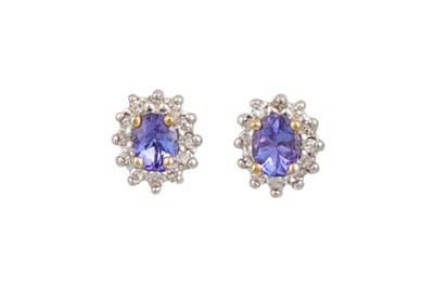 Lot 108 - A PAIR OF DIAMOND AND TANZANITE CLUSTER...
