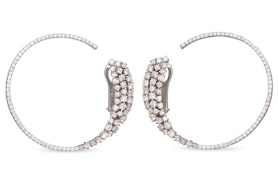 Lot 309 - A PAIR OF DIAMOND HOOP EARRINGS, set with...