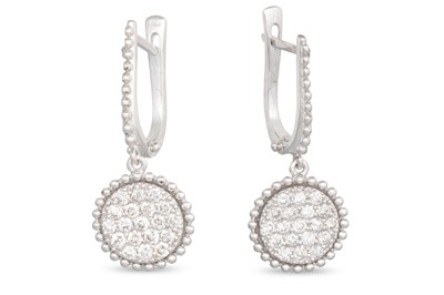 Lot 311 - A PAIR OF PAVÉ SET DIAMOND EARRINGS, mounted...