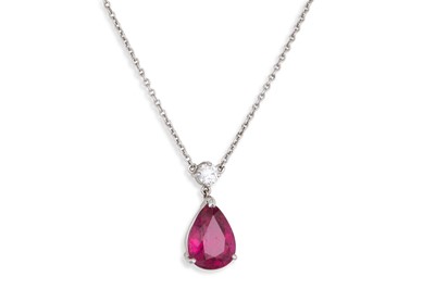 Lot 47 - A DIAMOND AND PINK TOURMALINE PENDANT, the...