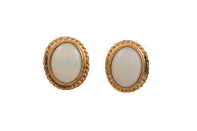 Lot 110 - A PAIR OF OPAL EARRINGS, mounted in gold