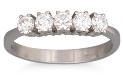 Lot 254 - A DIAMOND FIVE STONE RING, the brilliant cut...