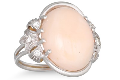 Lot 155 - A MEDITERRANEAN CORAL AND DIAMOND RING, set in...