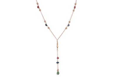 Lot 167 - AN EMERALD, SAPPHIRE AND RUBY NECK CHAIN, set...