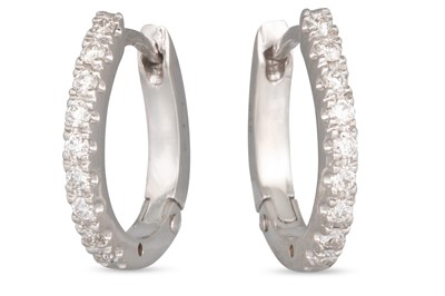 Lot 210 - A PAIR OF DIAMOND HOOP EARRINGS, huggie style,...