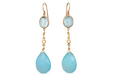 Lot 211 - A PAIR OF BLUE TOPAZ, DIAMOND AND CHALCEDONY...