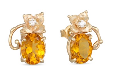 Lot 212 - A PAIR OF YELLOW BERYL AND DIAMOND EARRINGS,...