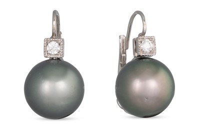 Lot 213 - A PAIR OF TAHITIAN PEARL AND DIAMOND EARRINGS,...