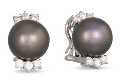 Lot 214 - A PAIR OF DIAMOND AND PEARL EARRINGS, mounted...