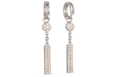 Lot 90 - A PAIR OF 18CT GOLD DIAMOND EARRINGS, hoop...