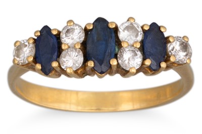 Lot 191 - A SAPPHIRE AND DIAMOND RING, the marquise cut...