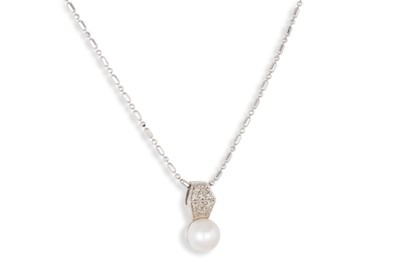 Lot 105 - A 9CT PEARL AND DIAMOND SET PENDANT, on a 18ct...